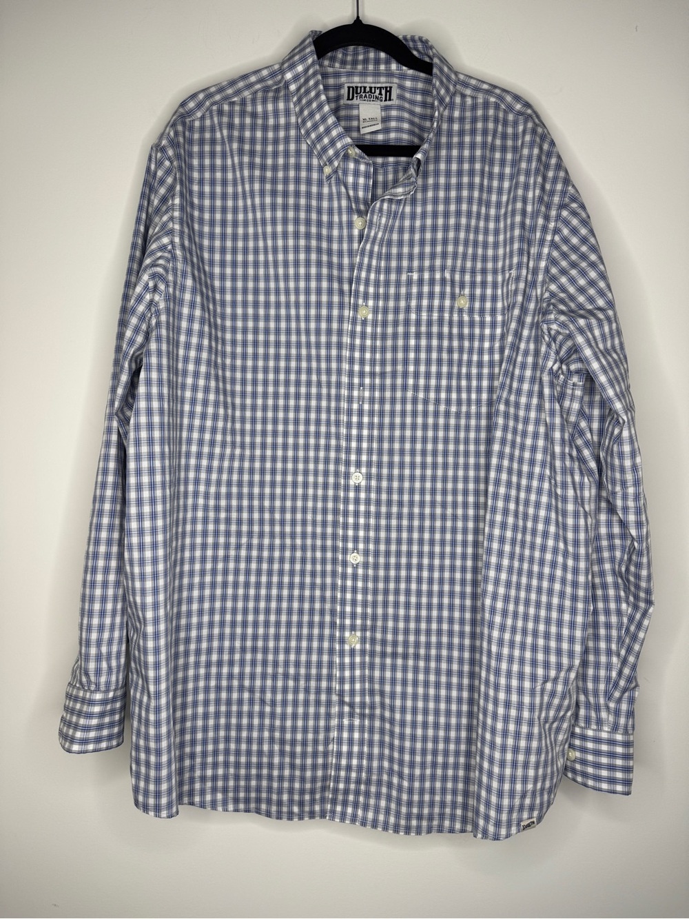 Duluth Trading Co Light Blue and White Gingham Button-Down Shirt